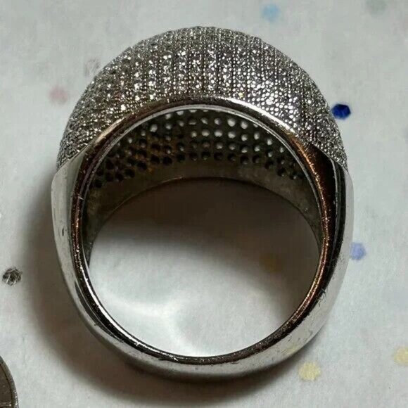 Gorgeous Signed Sterling Silver Micro Pave Clear CZ Sparkling Dome Ring Size 8 - Picture 3 of 14